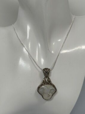 SARDA 925 Sterling Silver White Carved Pendant Necklace